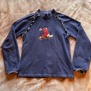 SESAME STREET Navy Blue Denim Elmo Ruffle Long Sleeve Mock Neck Top - Size 12